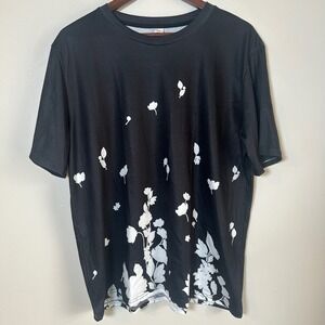 Floral Graphic Tee Women XL Black White Botanical Short Sleeve T-Shirt
